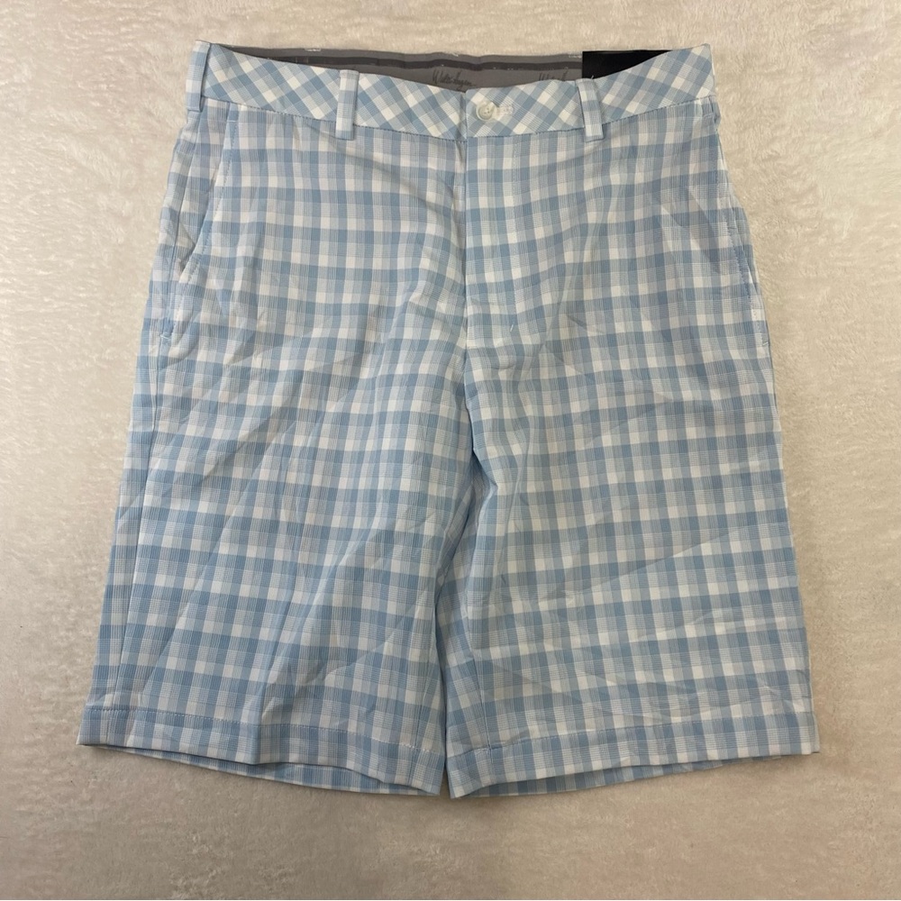 NWT Walter Hagen 11 Majors Plaid Golf Shorts Mens Sz 30 Flat Front Blue White
